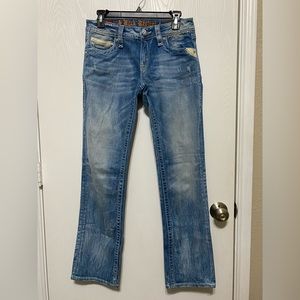 Rock Revival Women’s Jeans Size 30 Karlie Straight Fleur De Lis White Leather